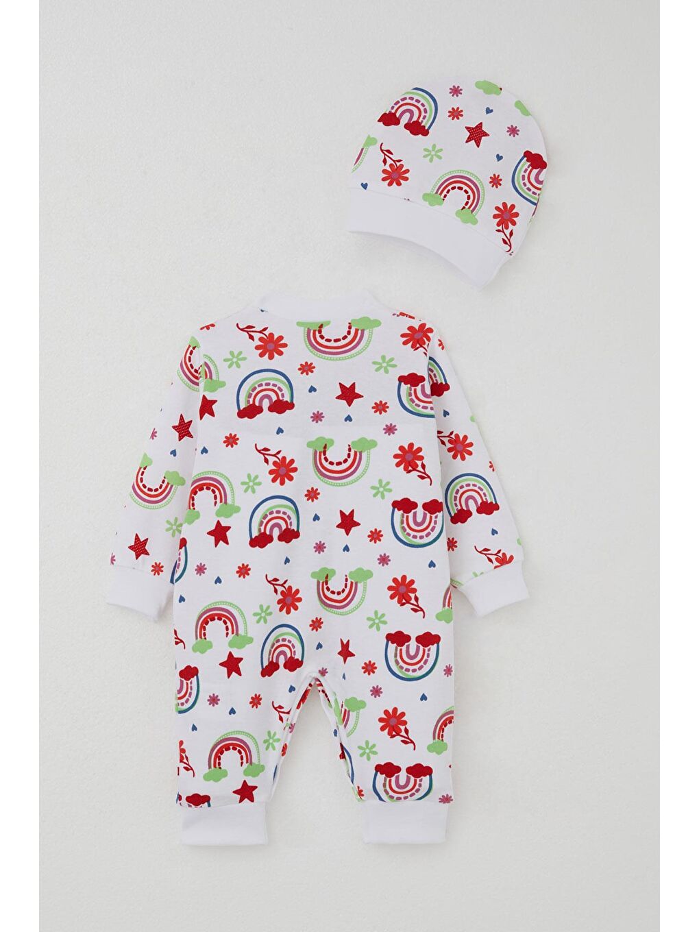 Kız Bebek Tulum Masalı Çiçek Desenli Beyaz (0-6 Ay)-1