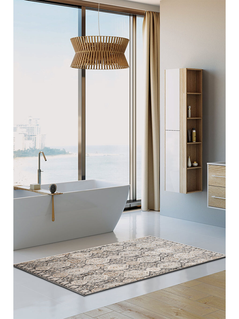 Kahverengi Dekoratif Özel Tasarım Yıkanabilir İnce Kaymaz Tabanlı Modern Halı KECE FR16-3