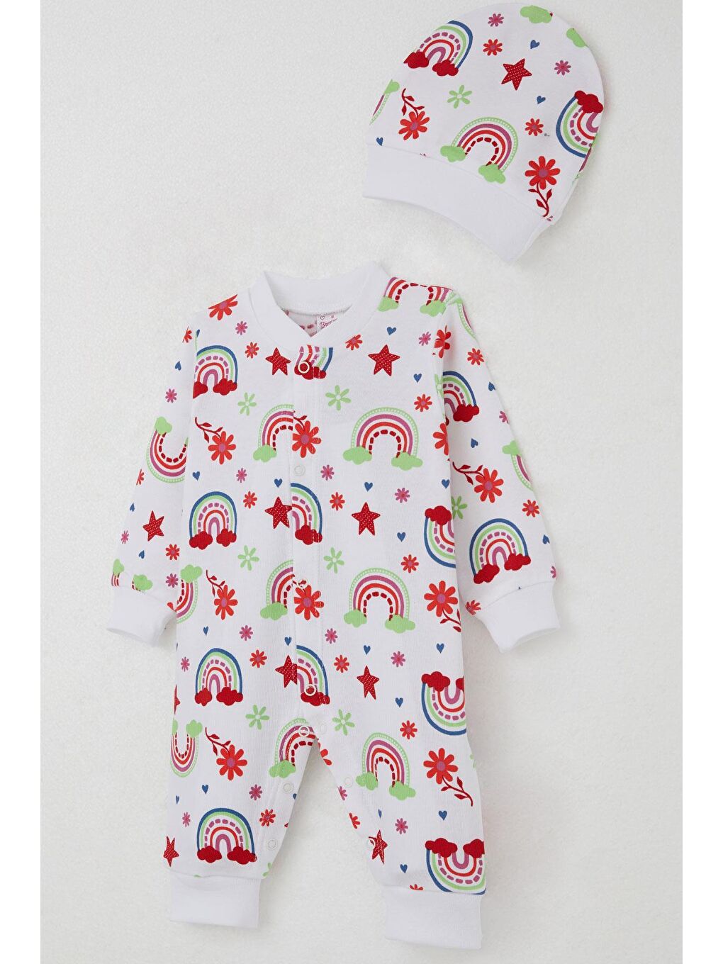 Kız Bebek Tulum Masalı Çiçek Desenli Beyaz (0-6 Ay)-2