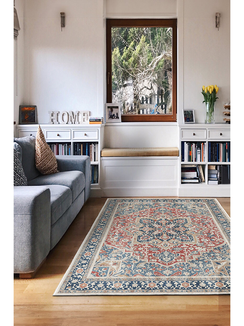 Lacivert Dekoratif Özel Tasarım Yıkanabilir İnce Kaymaz Tabanlı Modern Halı KECE FR15-1