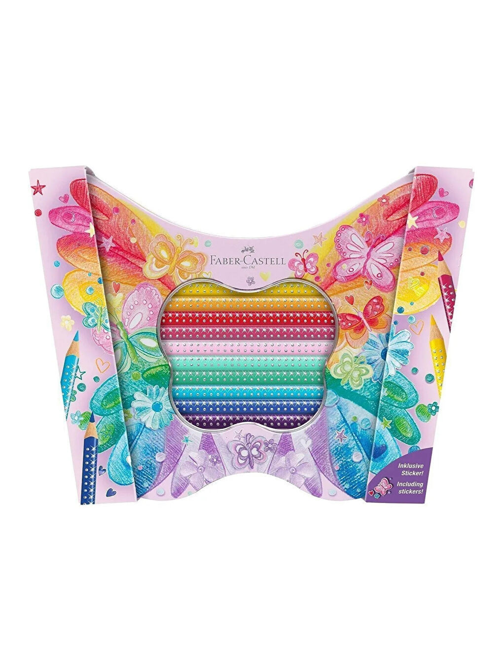 Sparkle Boya Kalemi, 20’li, Kelebek Şeklinde Metal Kutu, Efektli ve Pastel Renkler