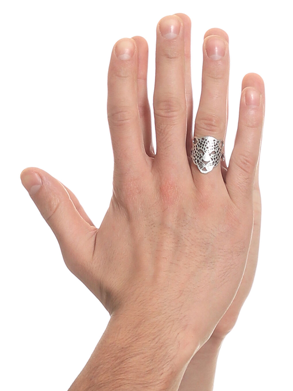 Gri Erkek Antik Gümüş Kaplama Ayarlanabilir Leopar Yüzük-2