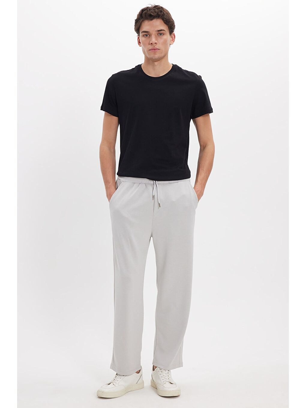 Bej Erkek Taş Baggy Fit Rahat Kesim Modal Kumaş Soft Doku Beli Bağcıklı Yan Cepli Eşofman Altı-1