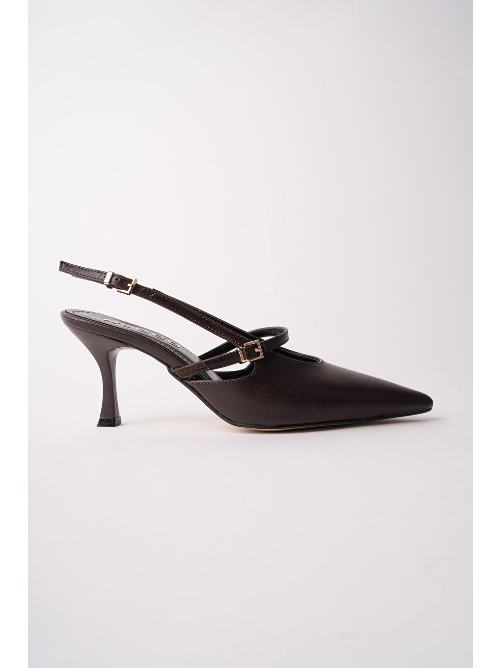 Kahverengi ANJELA Kemer Detaylı Sivri Burun Arkası Açık Kadın Topuklu Ayakkabı