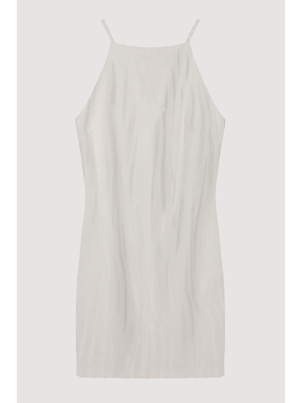 Halter Yaka Dokulu Mini Elbise Ekru
