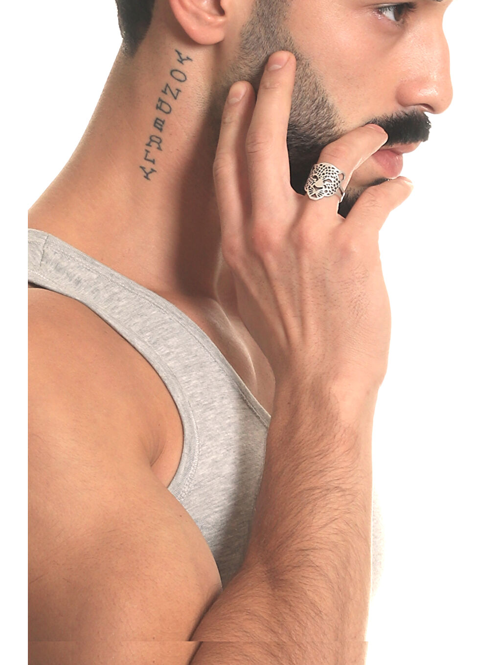 Gri Erkek Antik Gümüş Kaplama Ayarlanabilir Leopar Yüzük-5