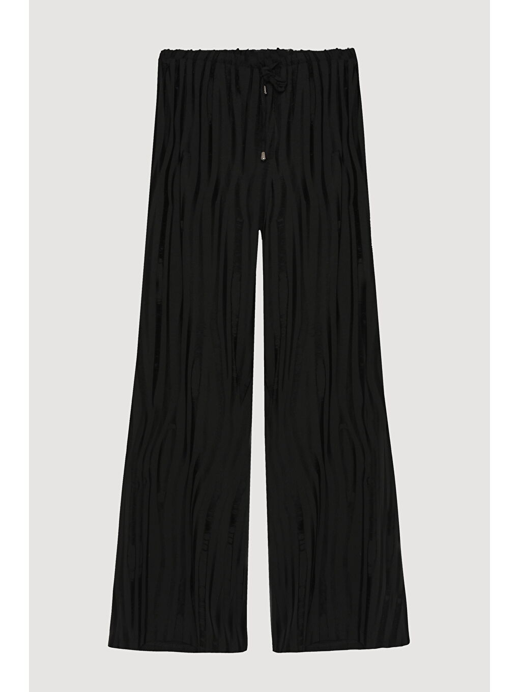 Beli Lastikli Bol Paça Dokulu Pantolon Siyah