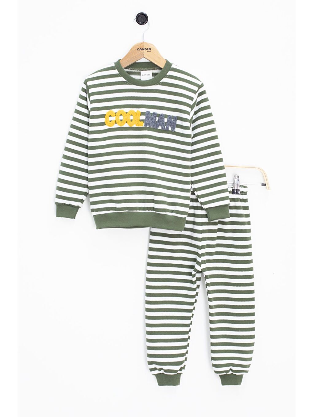 Yeşil Erkek Çocuk Yazı Nakışlı Şardonlu 2'li takım 22704