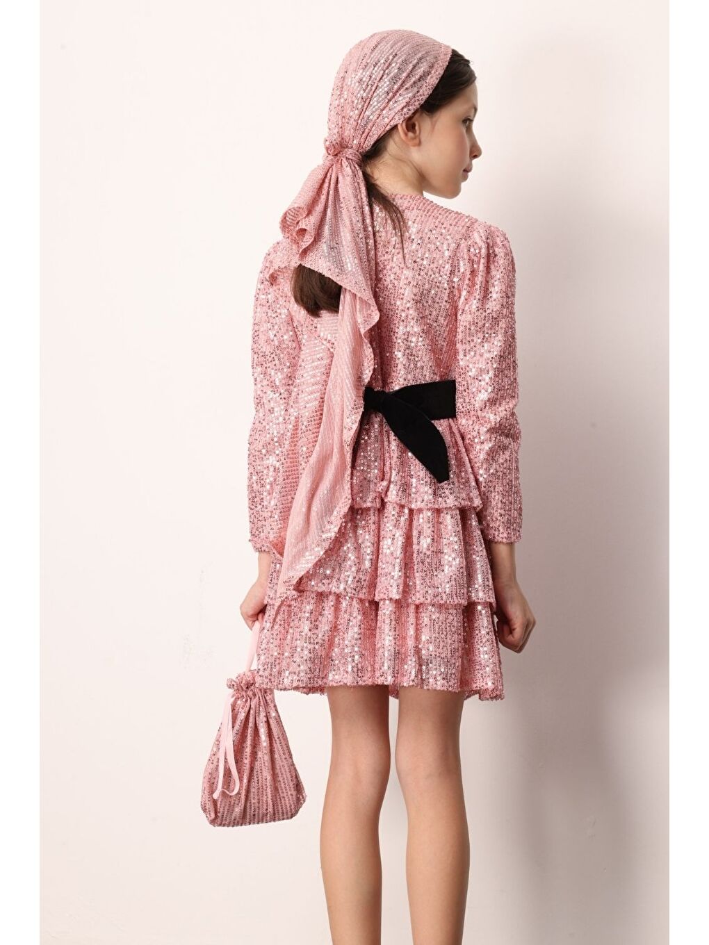 Pembe Pullu Katlı Kız Çocuk Elbise - Liona-3