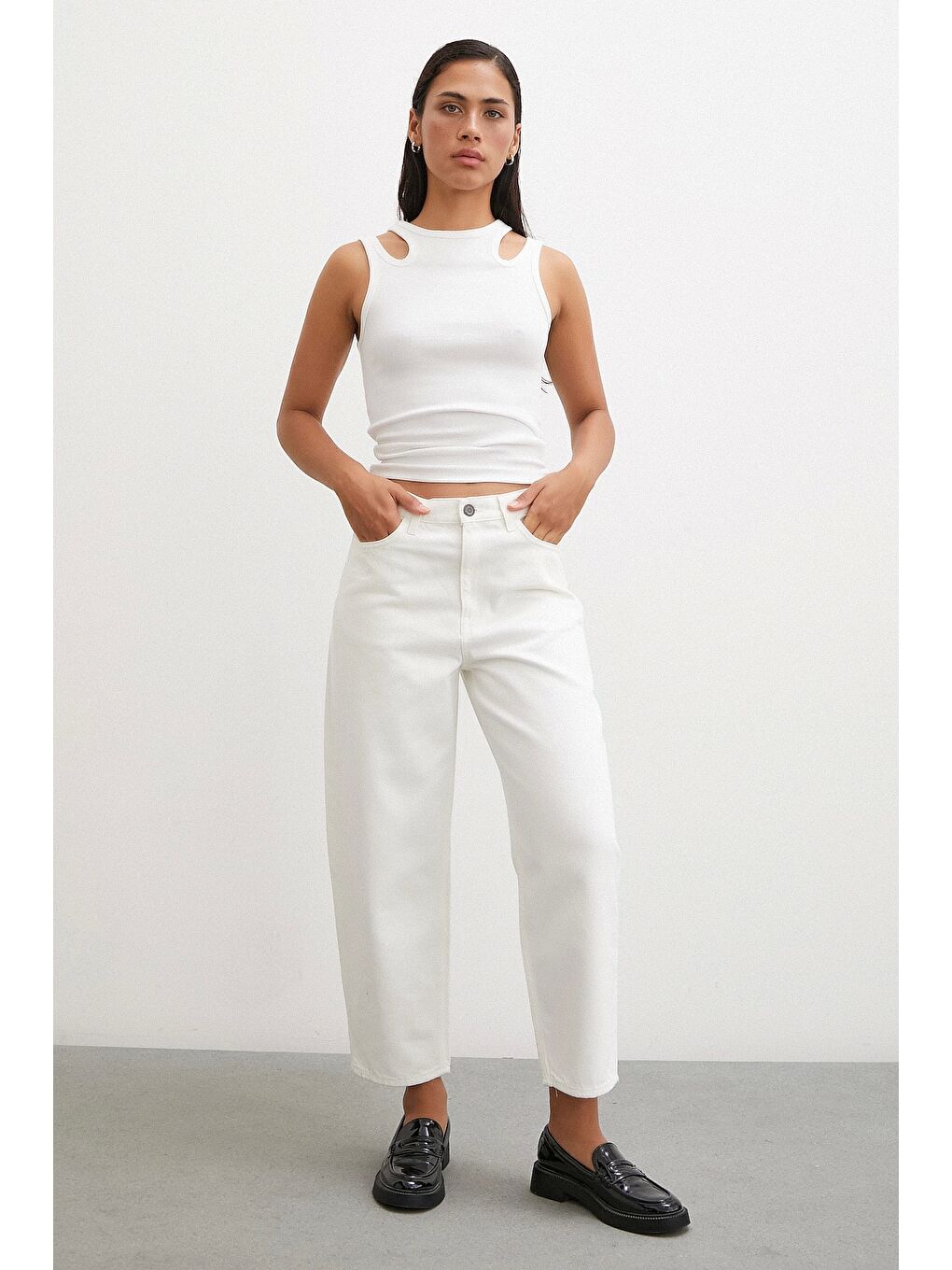 Yüksek Bel Mom Jean Beyaz-1