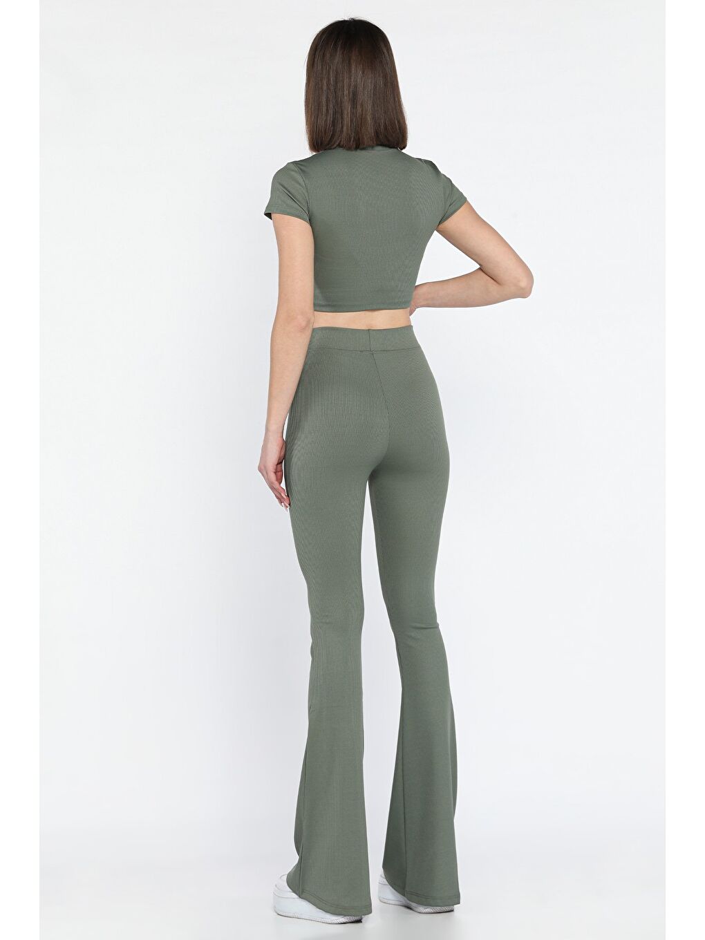Haki Kadın İspayol Paça Tayt Crop Fitilli İkili Takım-2