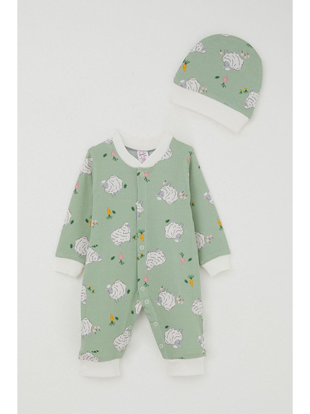 Kız Bebek Tulum Bahar Temalı Sevimli Koyuncuk Desenli Mint Yeşili (4-6 Ay)