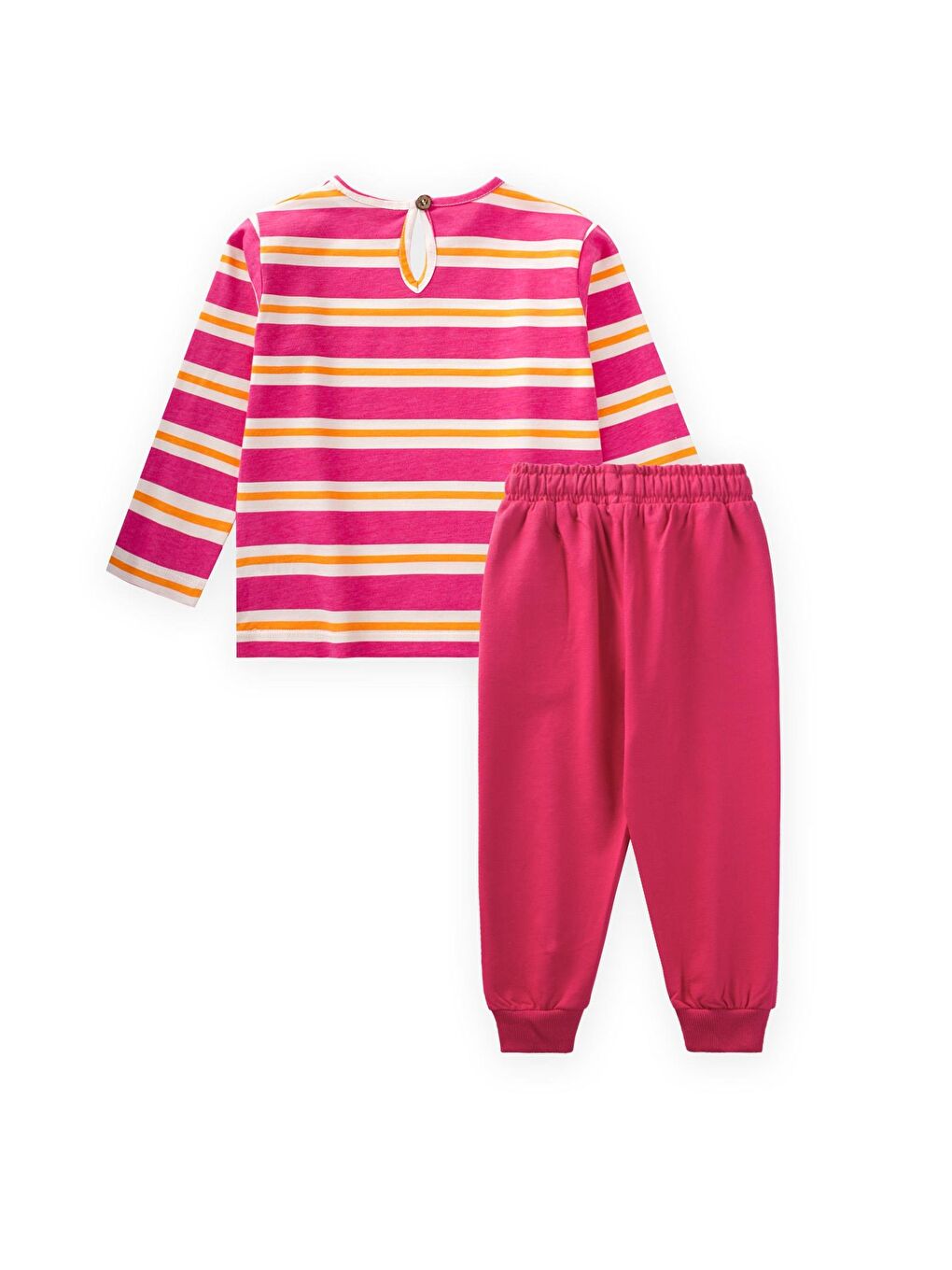 Çizgili Uzun Kollu T-Shırt Takım 2-12 Yaş Fuşya Turuncu Çizgili-1