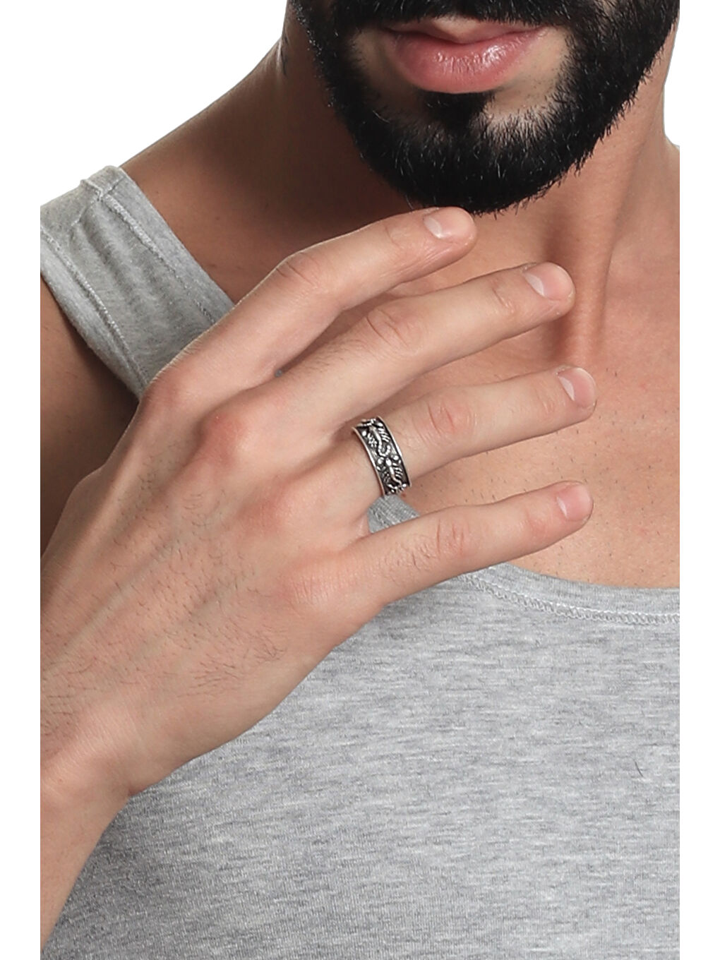 Gri Erkek Antik Gümüş Kaplama Akrep Figürlü Ayarlanabilir Yüzük-3