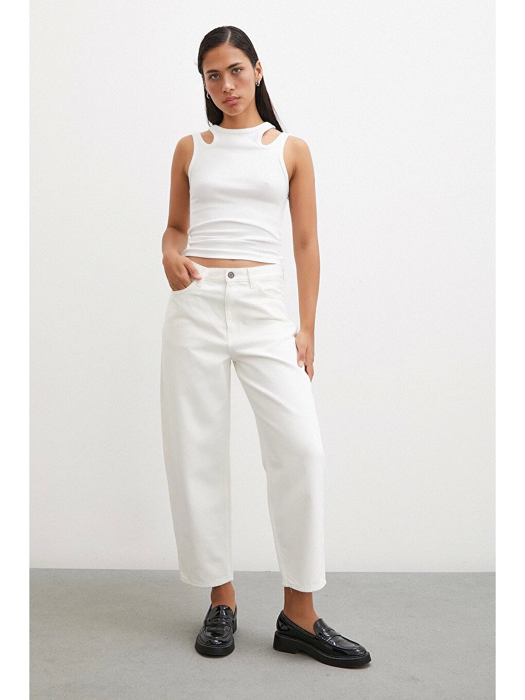 Yüksek Bel Mom Jean Beyaz-2