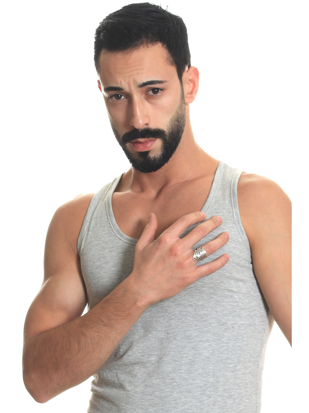 Gri Erkek Antik Gümüş Kaplama Ayarlanabilir Leopar Yüzük-7