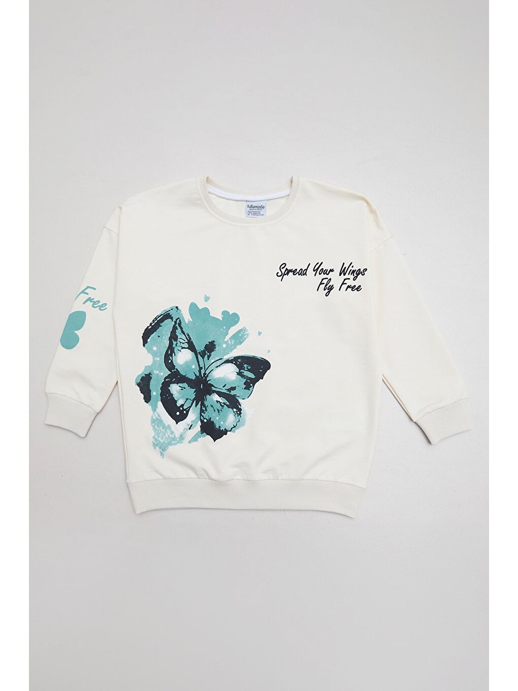 Turkuaz Kelebek Ve Yazı Baskılı Kız Çocuk 2 Li Takım-1