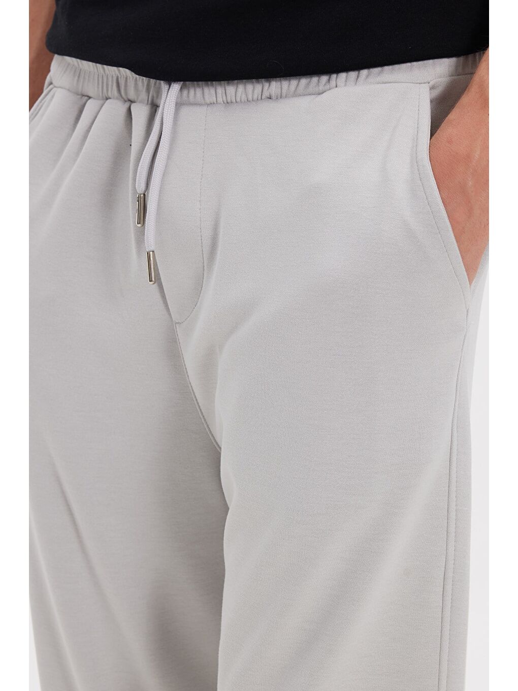 Bej Erkek Taş Baggy Fit Rahat Kesim Modal Kumaş Soft Doku Beli Bağcıklı Yan Cepli Eşofman Altı-4