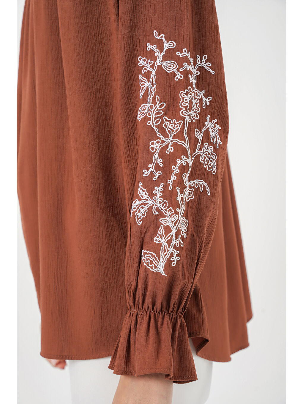 Kahverengi Kadın Nakışlı Örme Bluz 941 - Kiremit-4