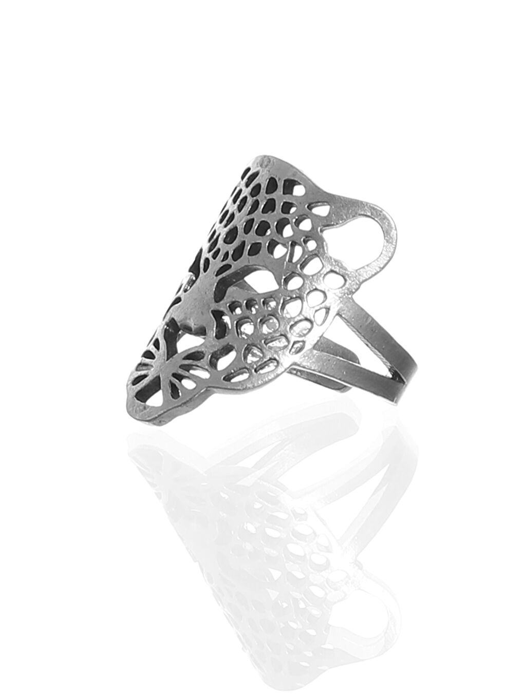 Gri Erkek Antik Gümüş Kaplama Ayarlanabilir Leopar Yüzük-1