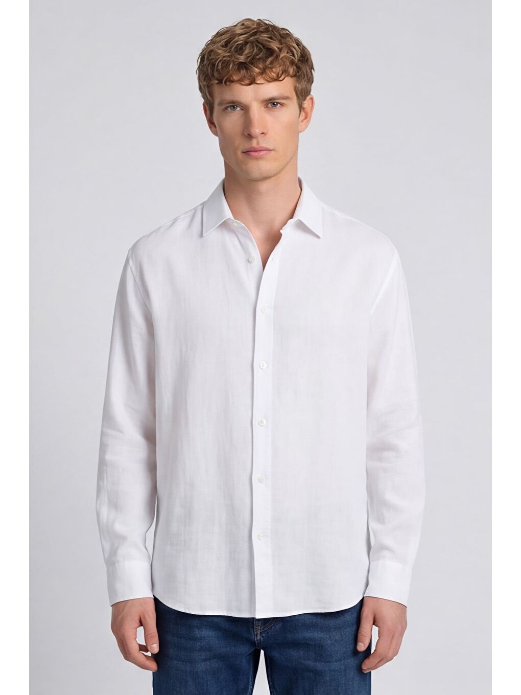 Erkek Beyaz Normal Kesim Regular Fit %100 Pamuk Klasik Yaka Muslin Gömlek