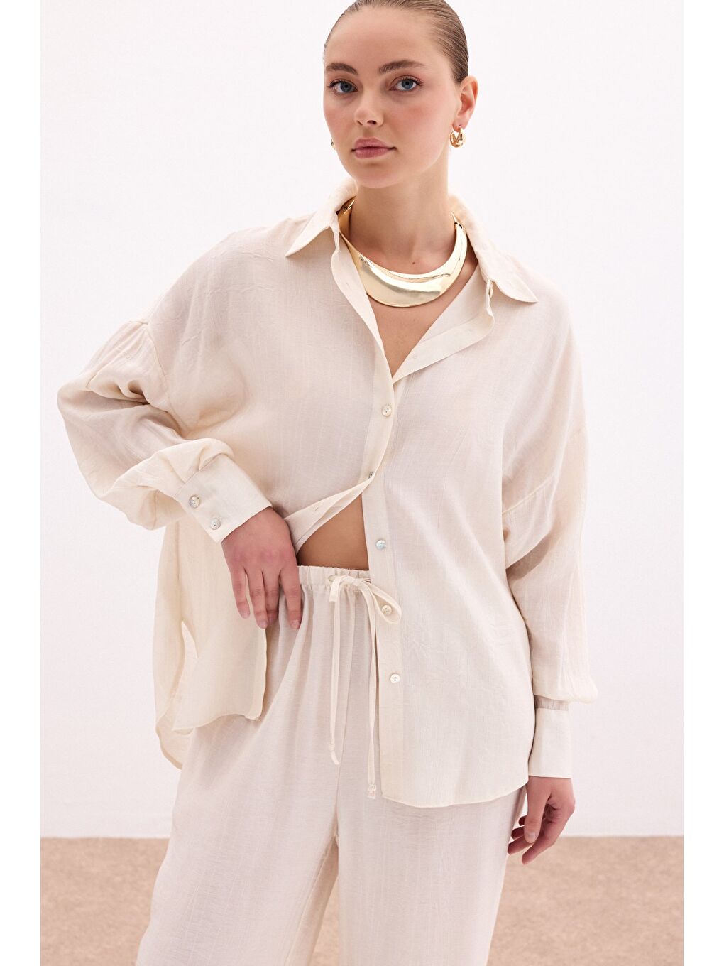 Bej Salaş Gömlek - Taş-1