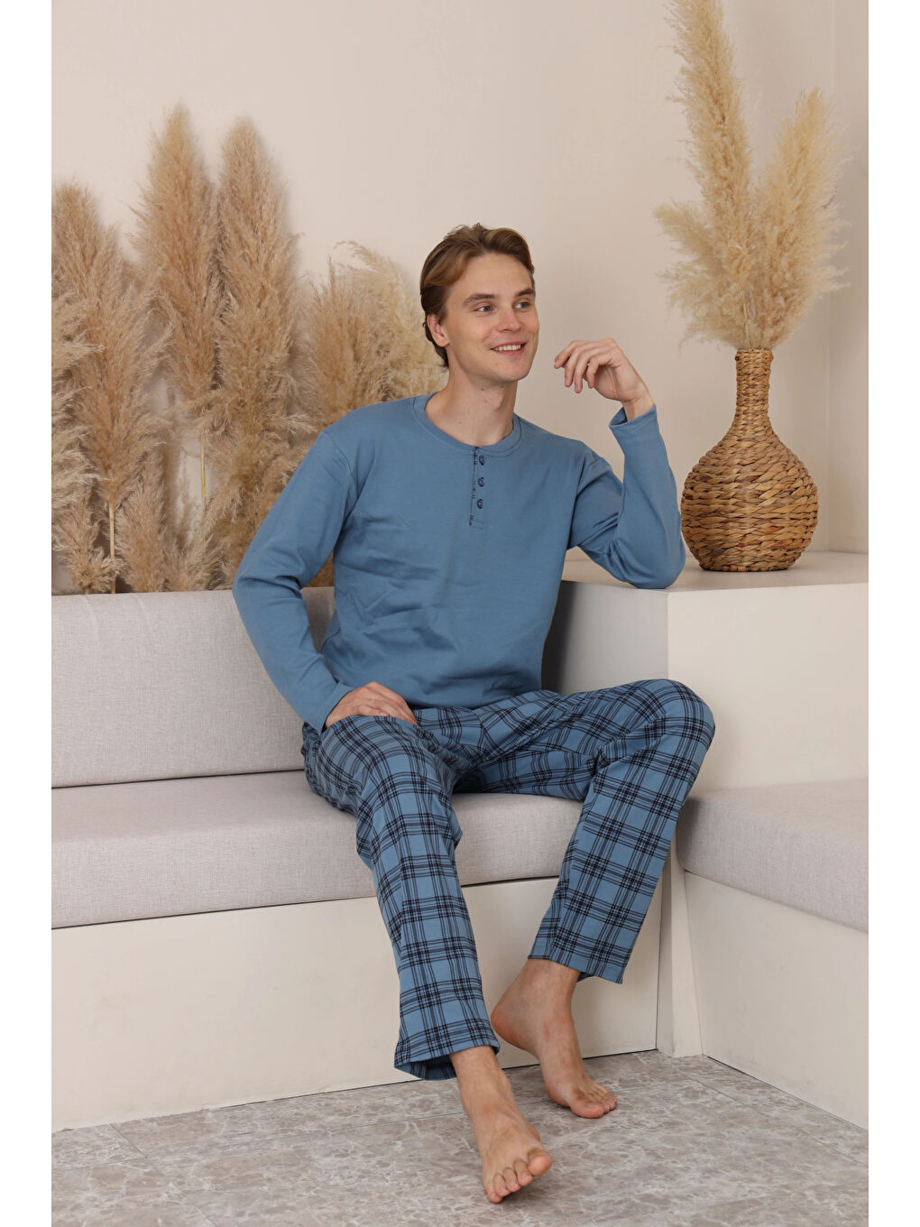 Turkuaz Desenli Erkek Pijama Takımı 16675