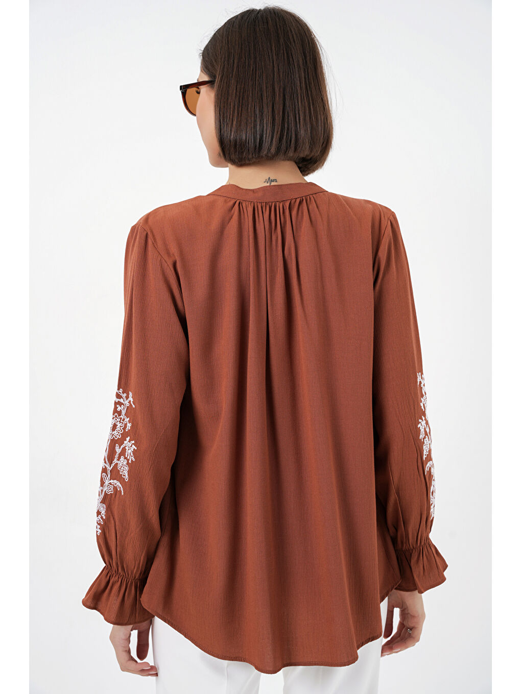 Kahverengi Kadın Nakışlı Örme Bluz 941 - Kiremit-5
