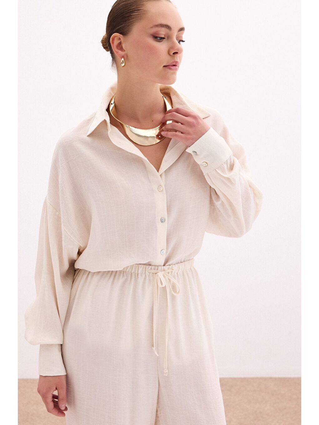 Bej Salaş Gömlek - Taş-3