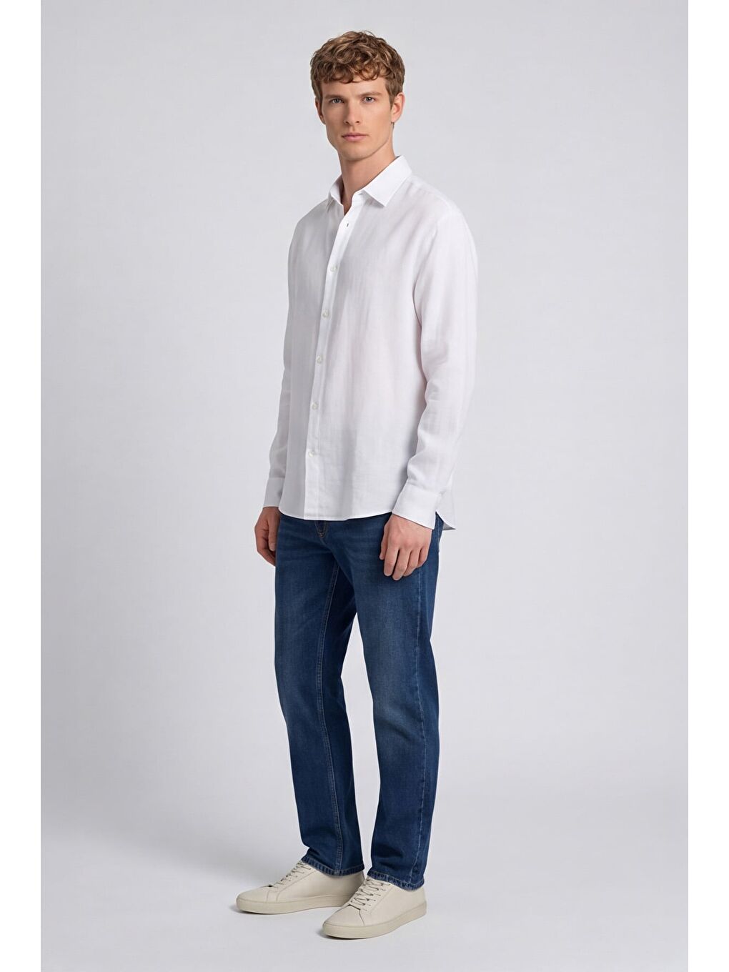 Erkek Beyaz Normal Kesim Regular Fit %100 Pamuk Klasik Yaka Muslin Gömlek-2