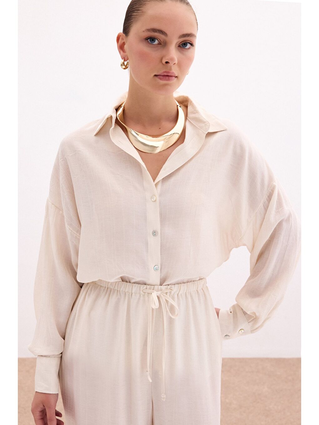 Bej Salaş Gömlek - Taş-4