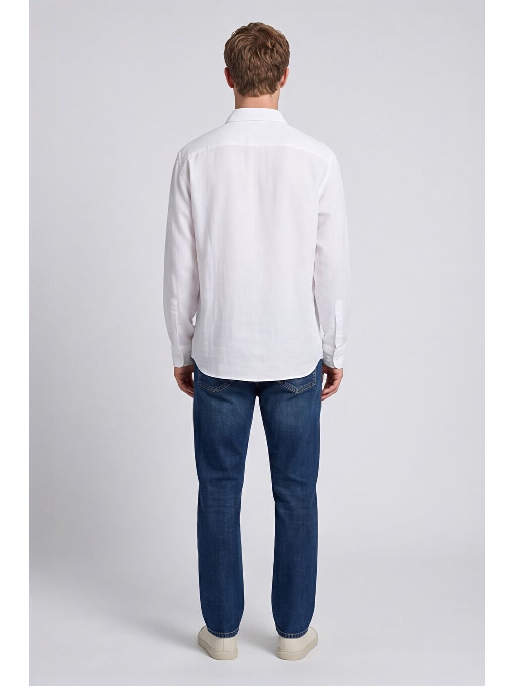 Erkek Beyaz Normal Kesim Regular Fit %100 Pamuk Klasik Yaka Muslin Gömlek-3
