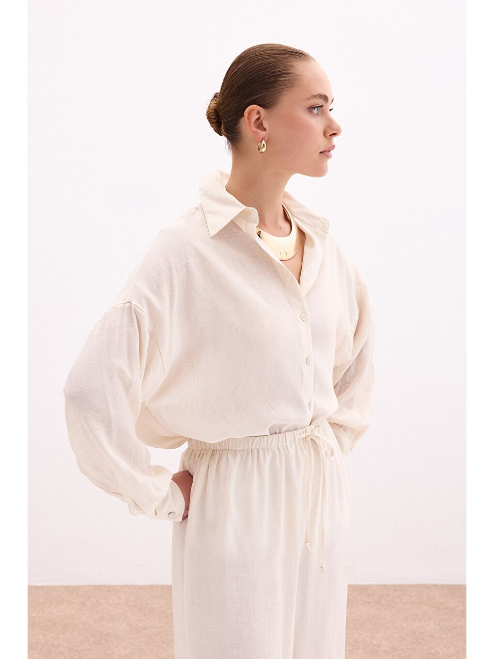 Bej Salaş Gömlek - Taş-5