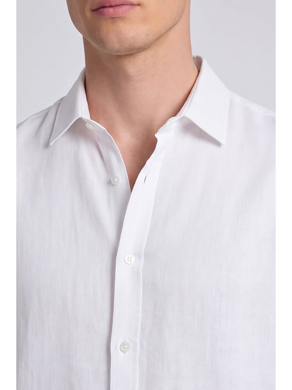 Erkek Beyaz Normal Kesim Regular Fit %100 Pamuk Klasik Yaka Muslin Gömlek-4