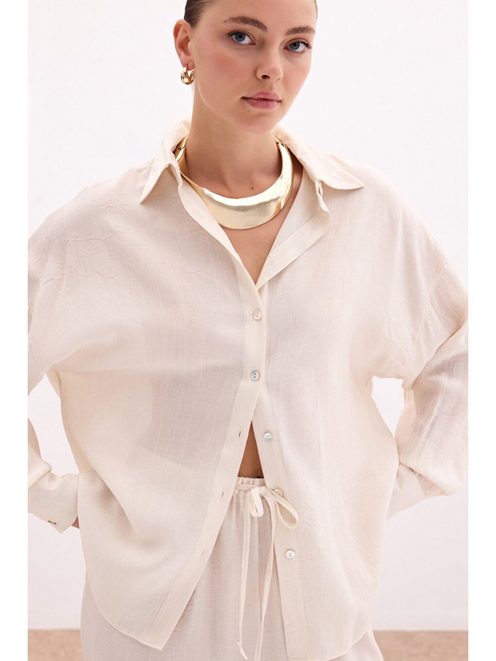 Bej Salaş Gömlek - Taş-6