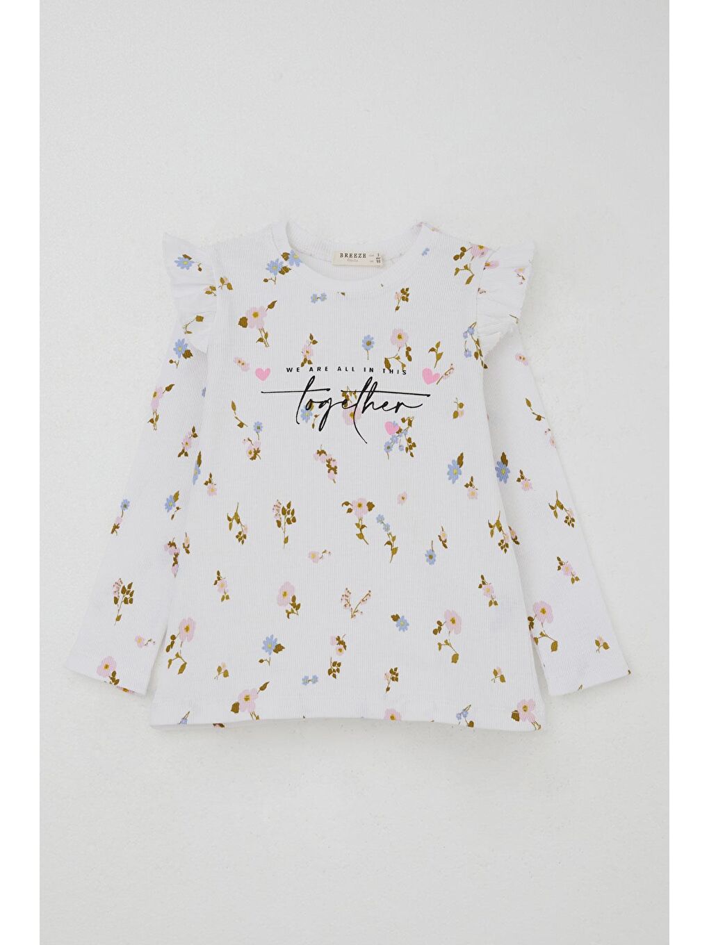 Kız Çocuk Taytlı Takım Renkli Çiçek Desenli Omuzu Fırfırlı Beyaz (2-6 Yaş)-1