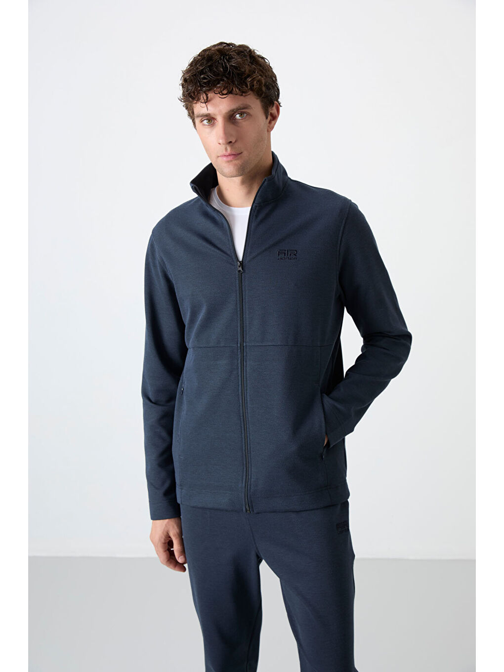 İndigo Dik Yaka Gizli Cep Detaylı Standart Kalıp Erkek Eşofman Takım - 85209-1