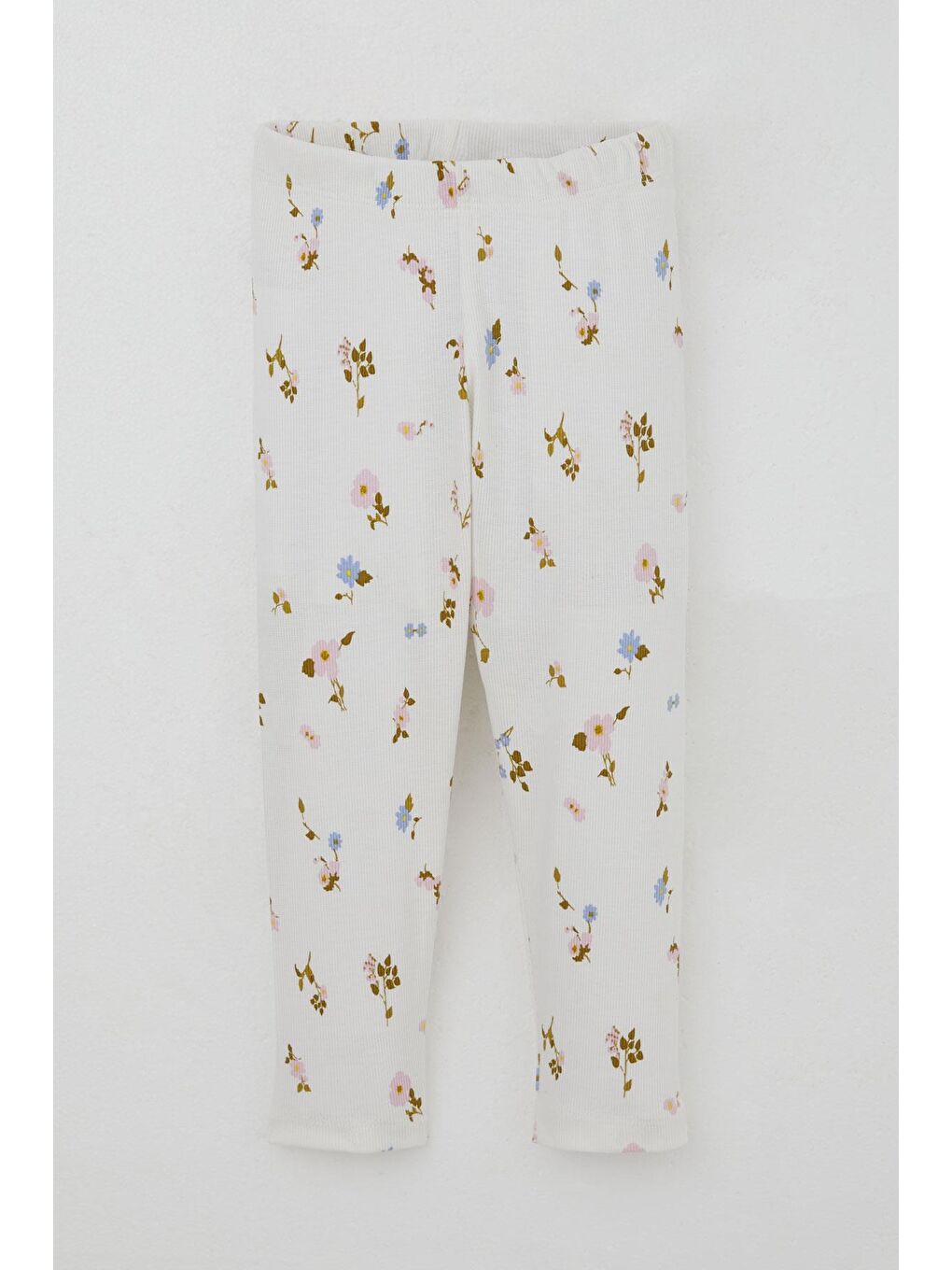 Kız Çocuk Taytlı Takım Renkli Çiçek Desenli Omuzu Fırfırlı Beyaz (2-6 Yaş)-2