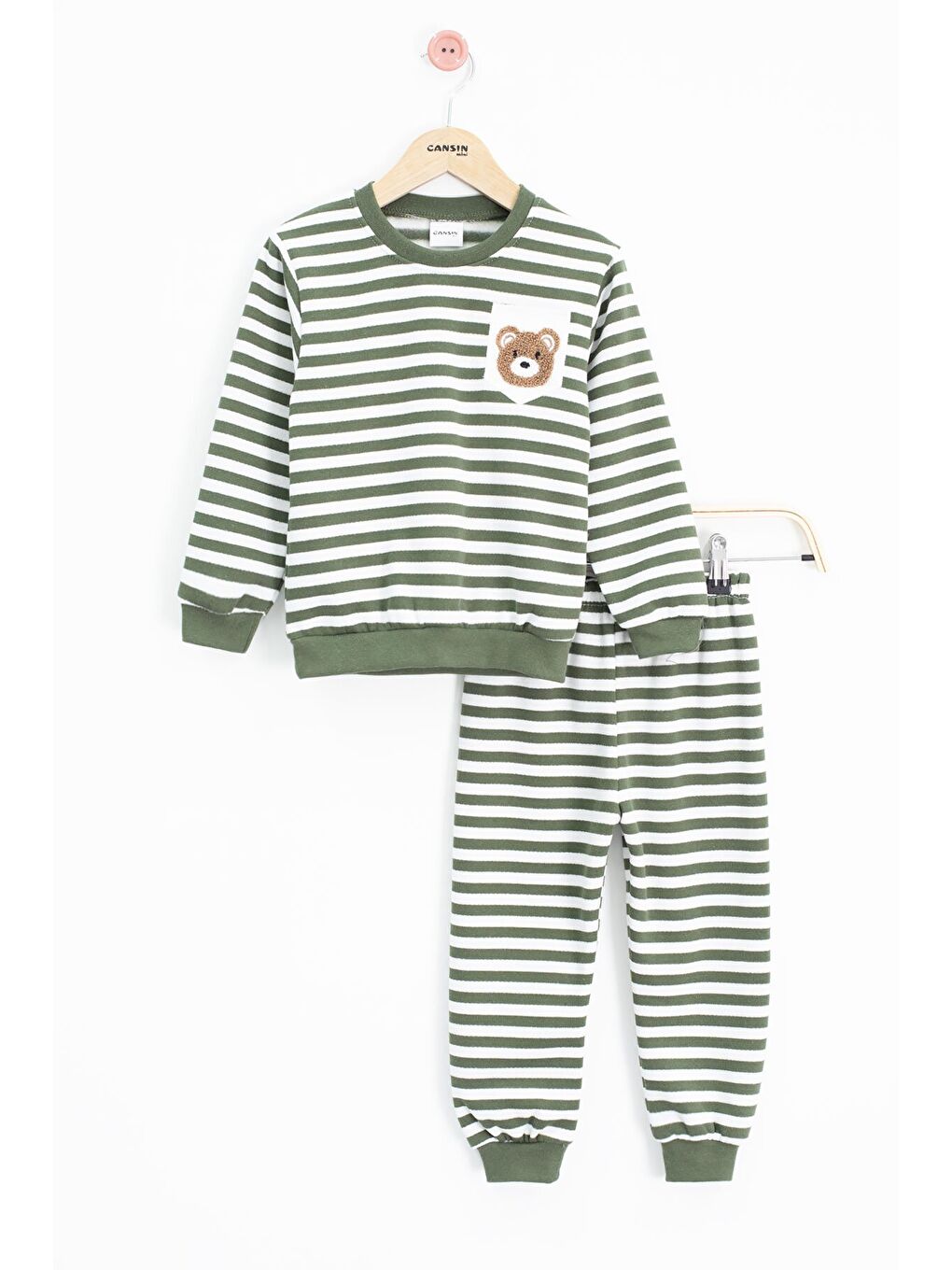 Yeşil Erkek Çocuk Şardonlu Ayıcık Nakışlı 2'li Takım 22700