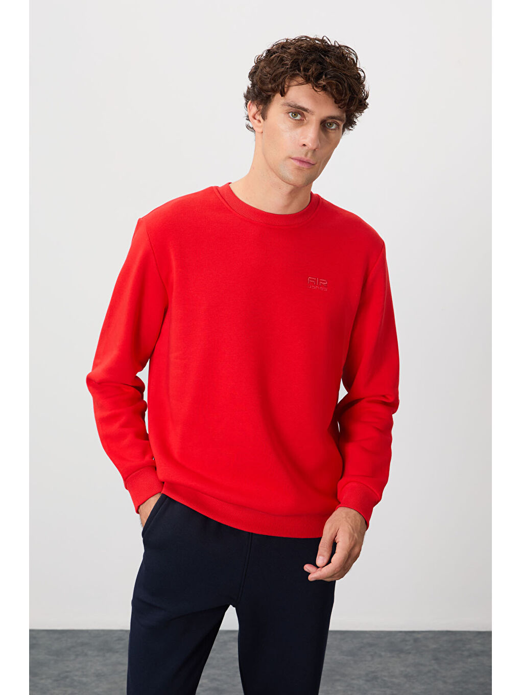 Kırmızı Omar Fiesta Bisiklet Yaka Şardonlu Basic Erkek Sweatshirt - 88137