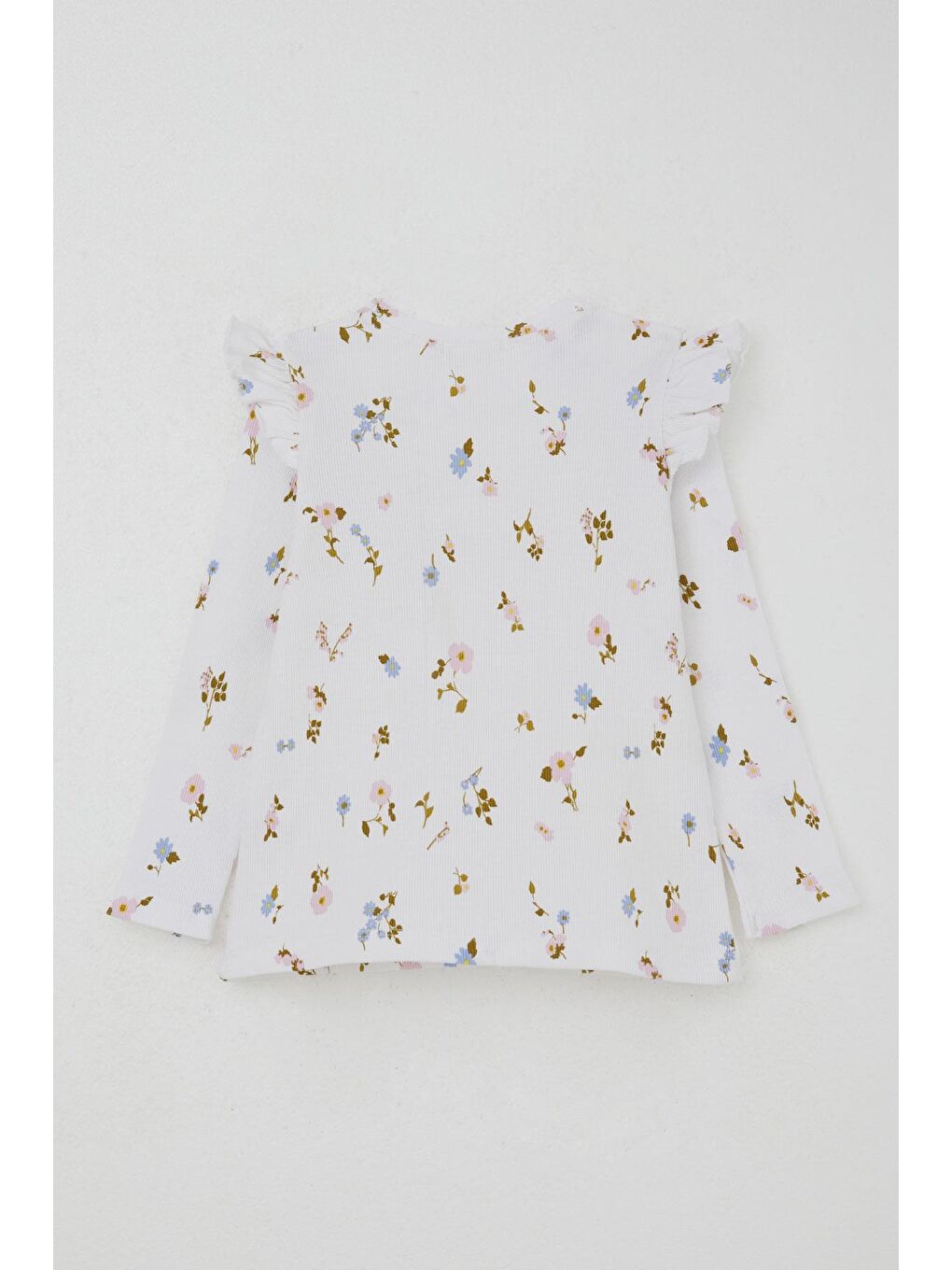 Kız Çocuk Taytlı Takım Renkli Çiçek Desenli Omuzu Fırfırlı Beyaz (2-6 Yaş)-3