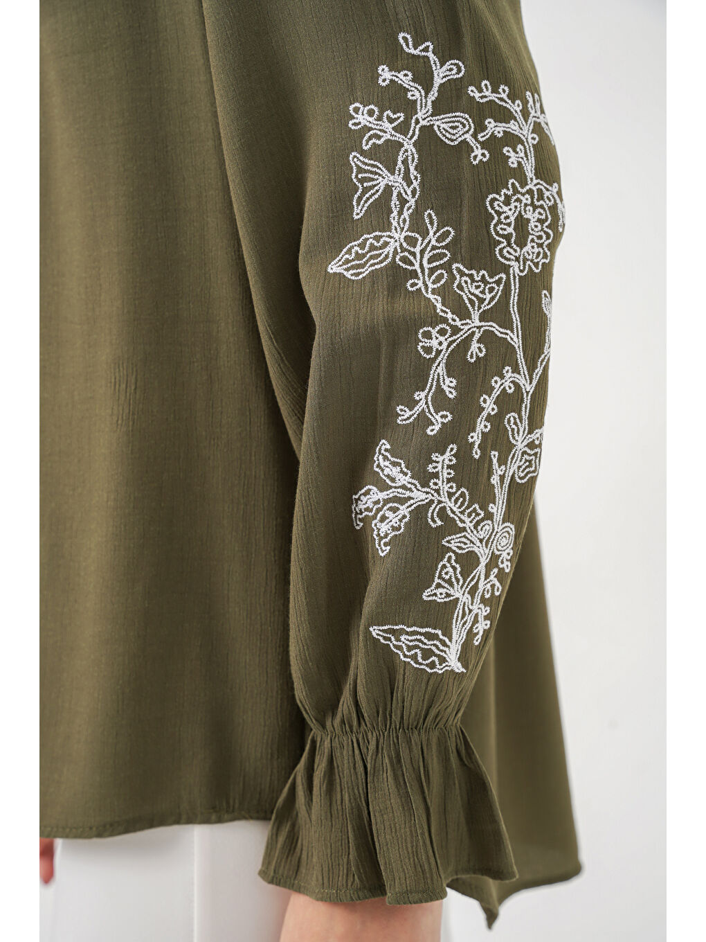 Kadın Nakışlı Örme Bluz 941 - Haki-6