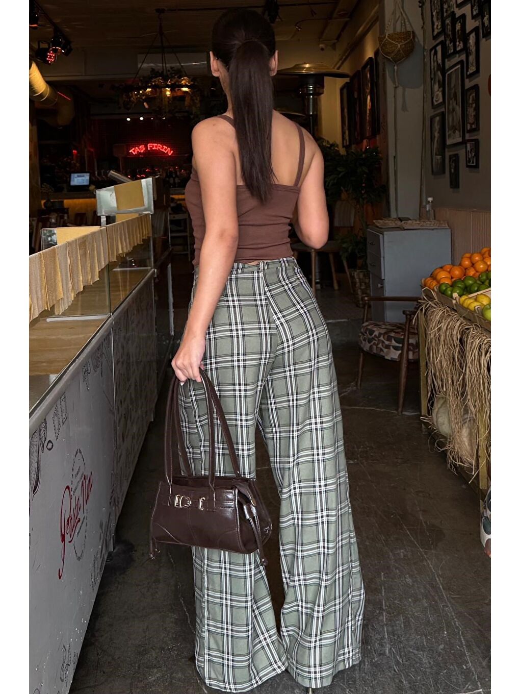 Haki  Kare Desenli Rahat Kesim Pantolon Mg2728-1