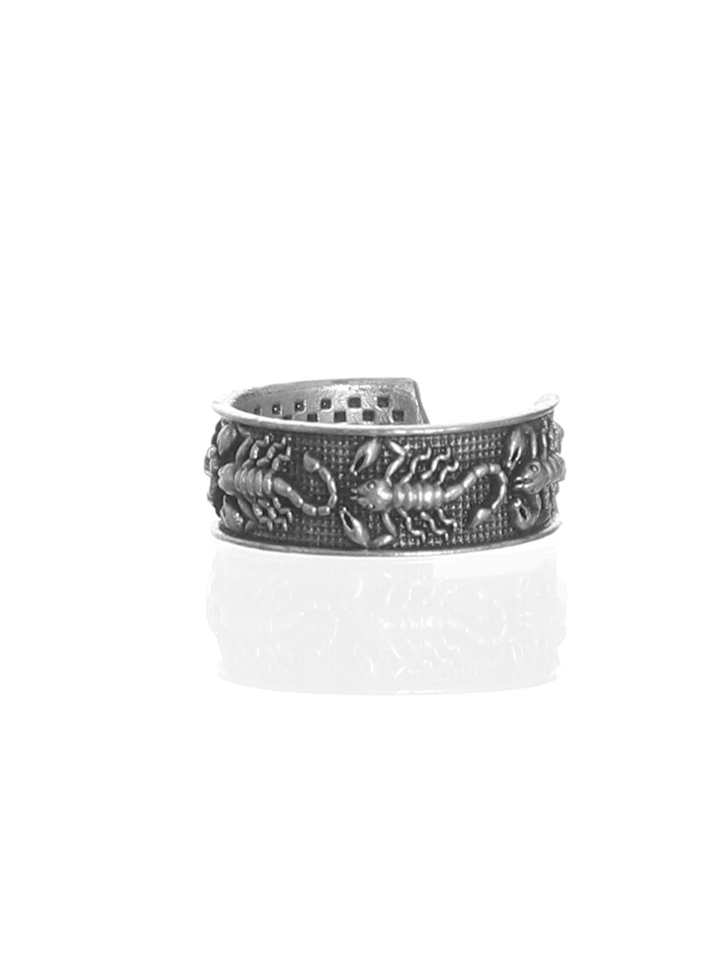 Gri Erkek Antik Gümüş Kaplama Akrep Figürlü Ayarlanabilir Yüzük-1