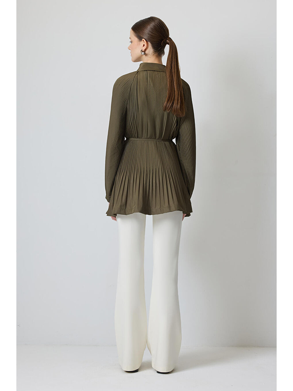 Haki Pileli Önü Fermuarlı Ceket-3