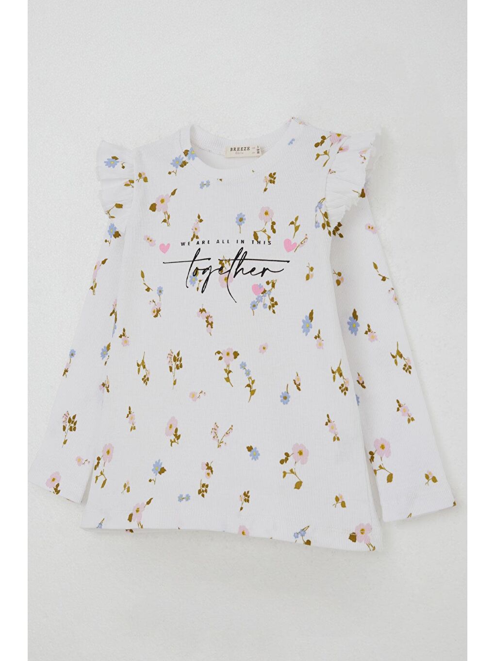 Kız Çocuk Taytlı Takım Renkli Çiçek Desenli Omuzu Fırfırlı Beyaz (2-6 Yaş)-5