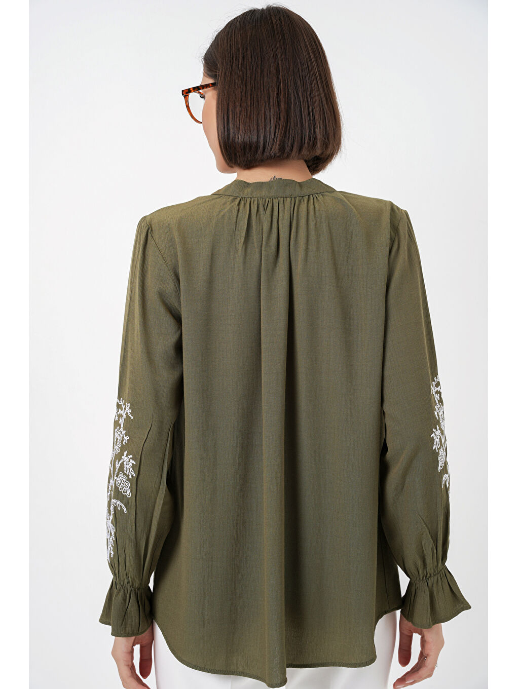 Kadın Nakışlı Örme Bluz 941 - Haki-7