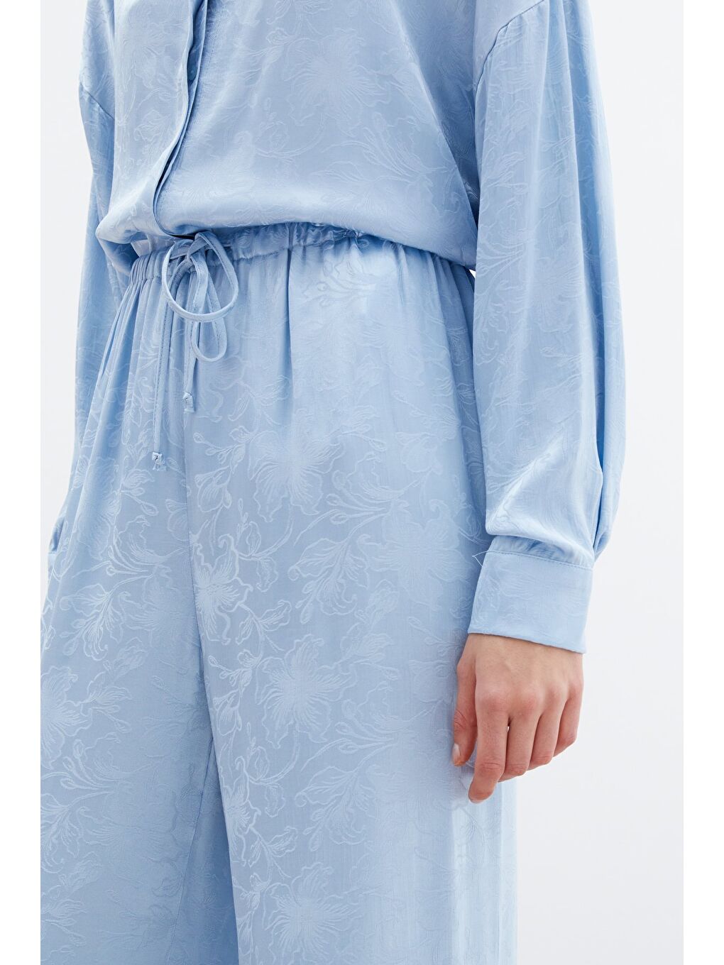 Jakarlı Saten Pantolon - Bebe Mavi-5