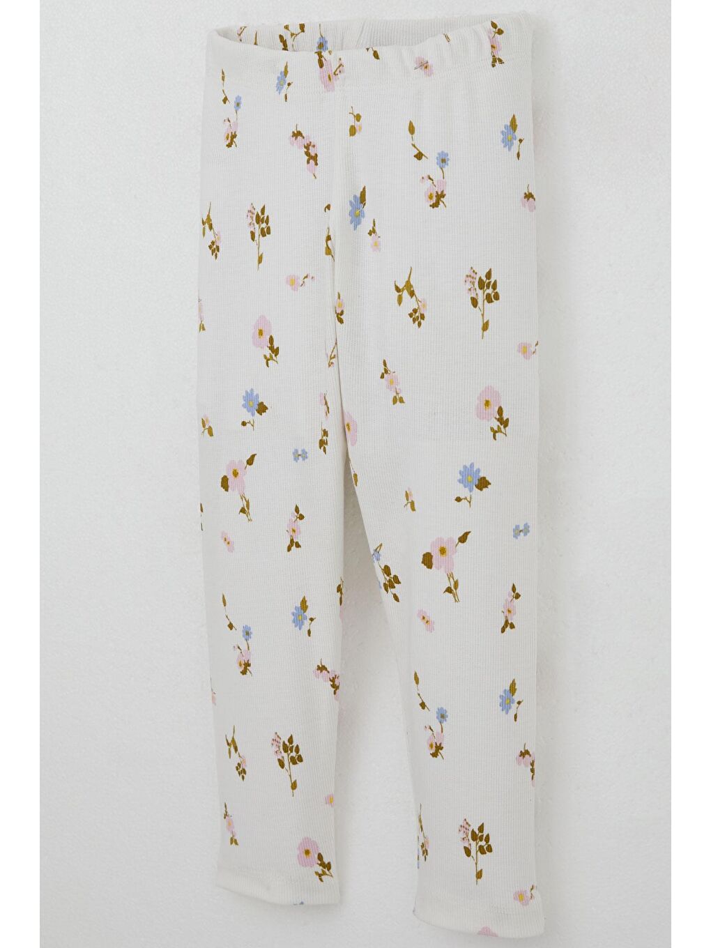 Kız Çocuk Taytlı Takım Renkli Çiçek Desenli Omuzu Fırfırlı Beyaz (2-6 Yaş)-6