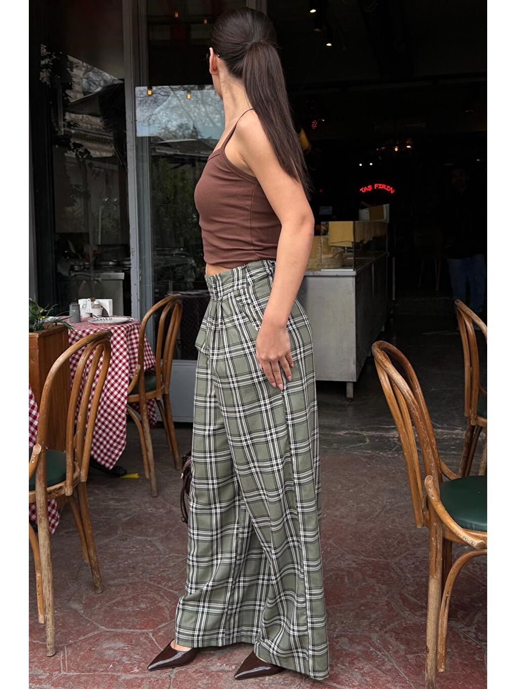 Haki  Kare Desenli Rahat Kesim Pantolon Mg2728-2